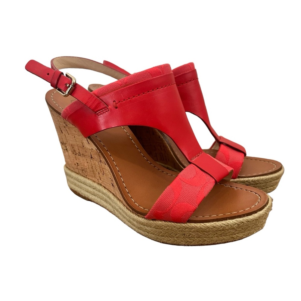 Coach Mendez Melon Wedge Cork Platform Wedge Sandal Size 8.5